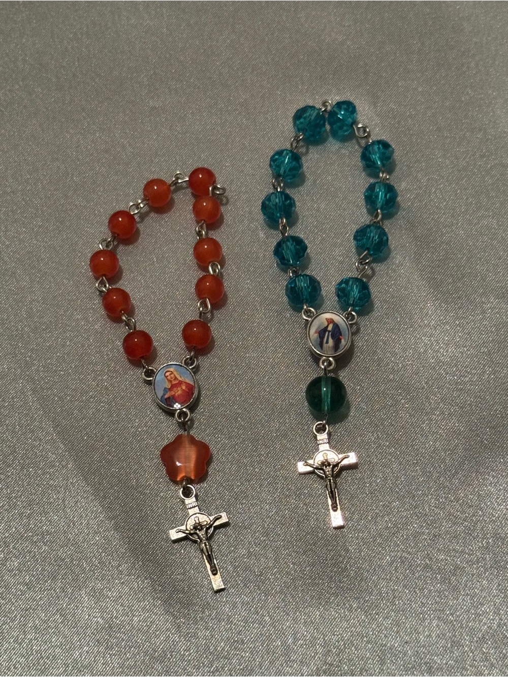 2 Mini Rosaries - Orange & Teal